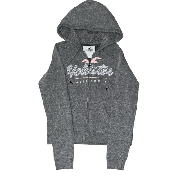 Vintage Y2K Hollister Zip-Up Hoodie Gray with Script & Pink Logo – XS - Picture 2 of 7